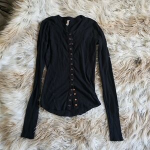 Intimately Free People Black Long-Sleeve Button-Front Knit Henley